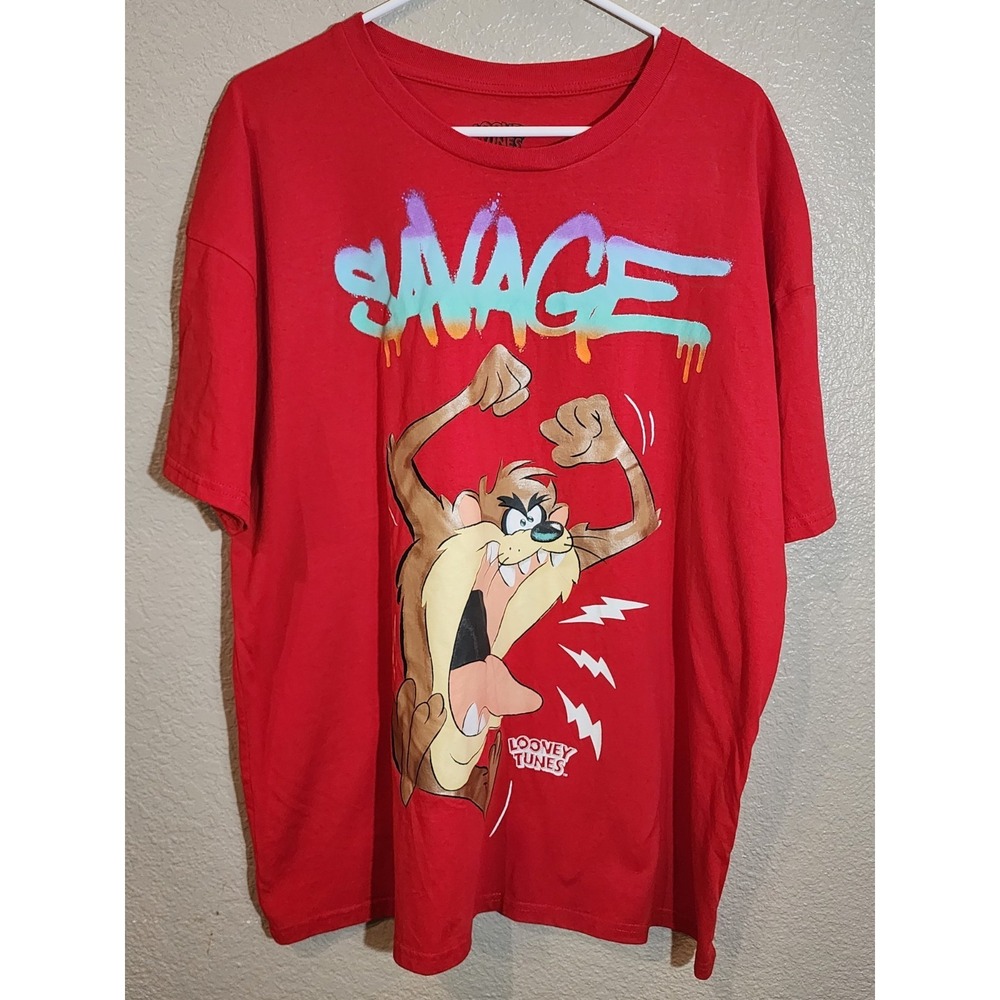 Looney Tunes Taz 'Savage' Graphic T-Shirt Mens Size XL Red Tasmanian Devil